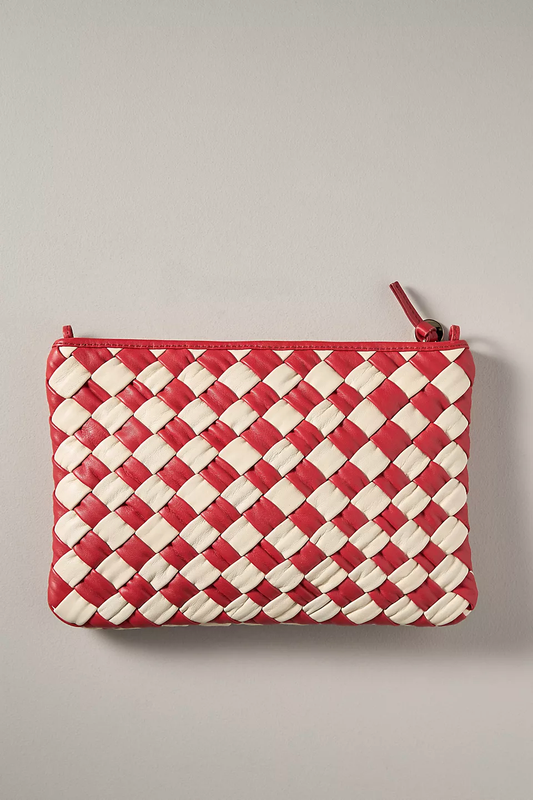 Clare V Flat Clutch w/tabs Rossa & Cream Puffy Woven Nappa