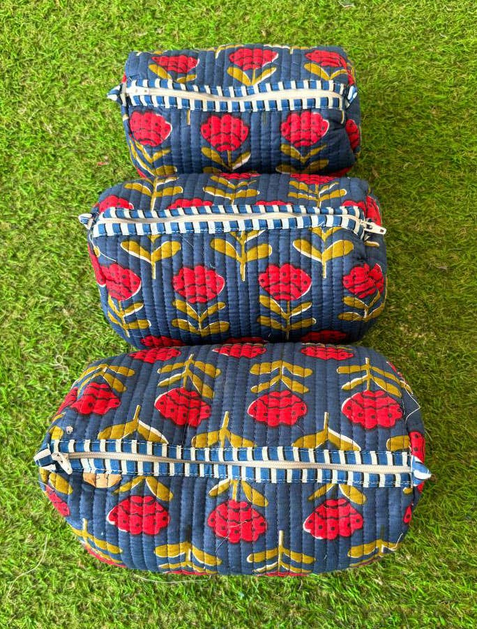 bhavnas boutique - Assorted Cosmetic Bag Floral Print Indian Cotton Travel Bags