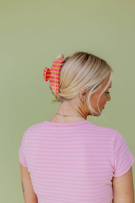 KAXI - POLKA DOT & STRIPED OVERSIZED CLAWS: BROWN AND BLUE STRIPED