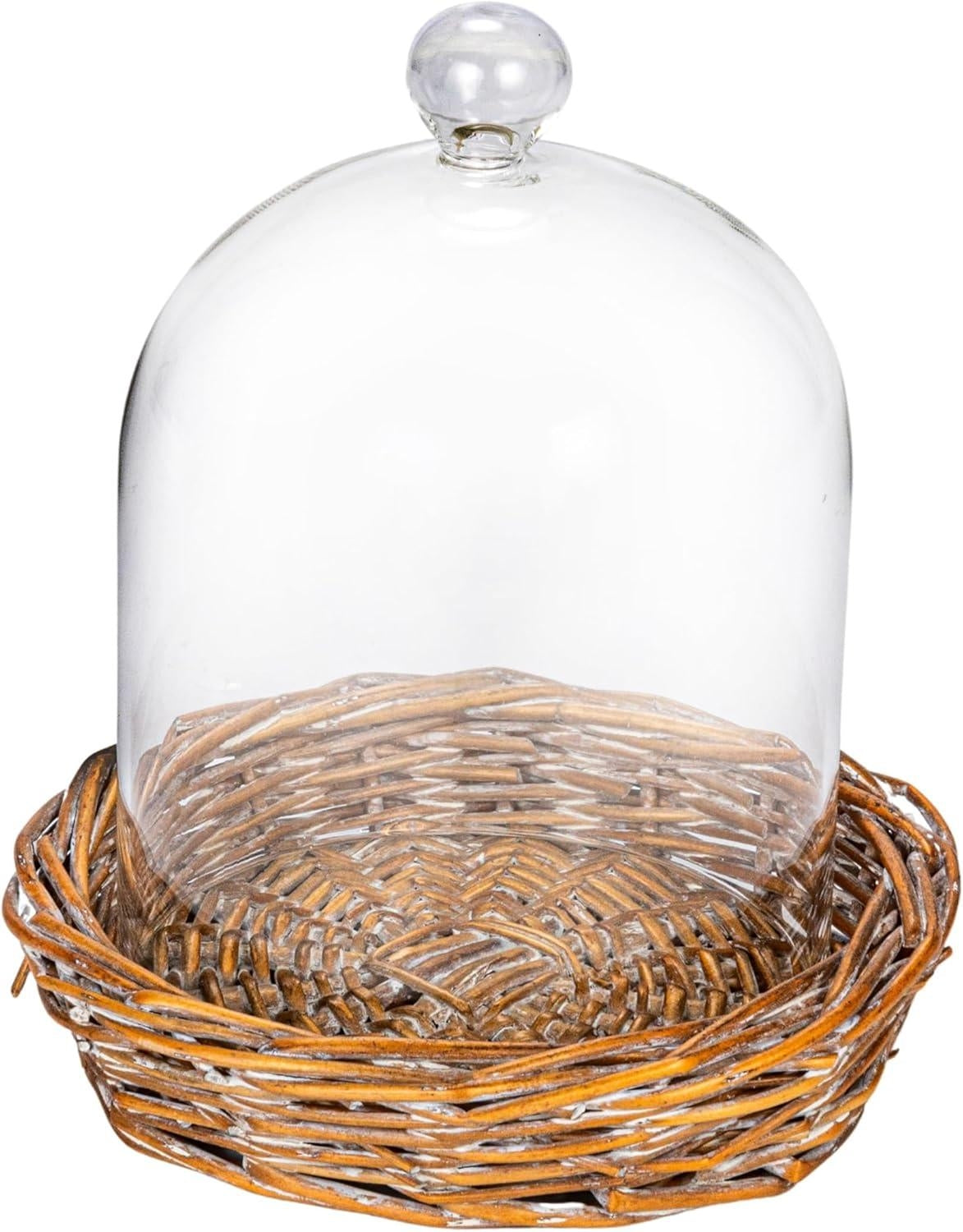 Clear Round Glass Cloche with Woven Willow Base