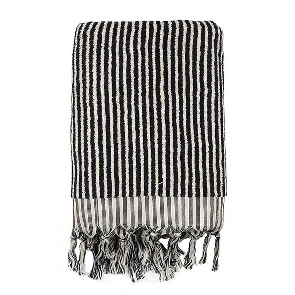 Kikoya - Stripe Turkish Cotton Bath Towel: Black