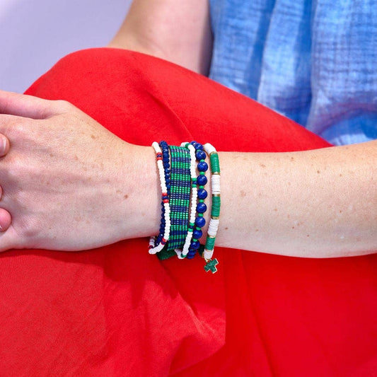 INK + ALLOY - Mixed Bracelet Stack of 6 Navy & Kelly Green