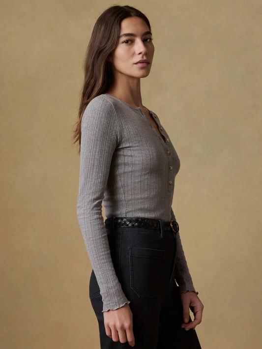 Faherty-Paradise Pointelle Henley - Medium Grey Heather