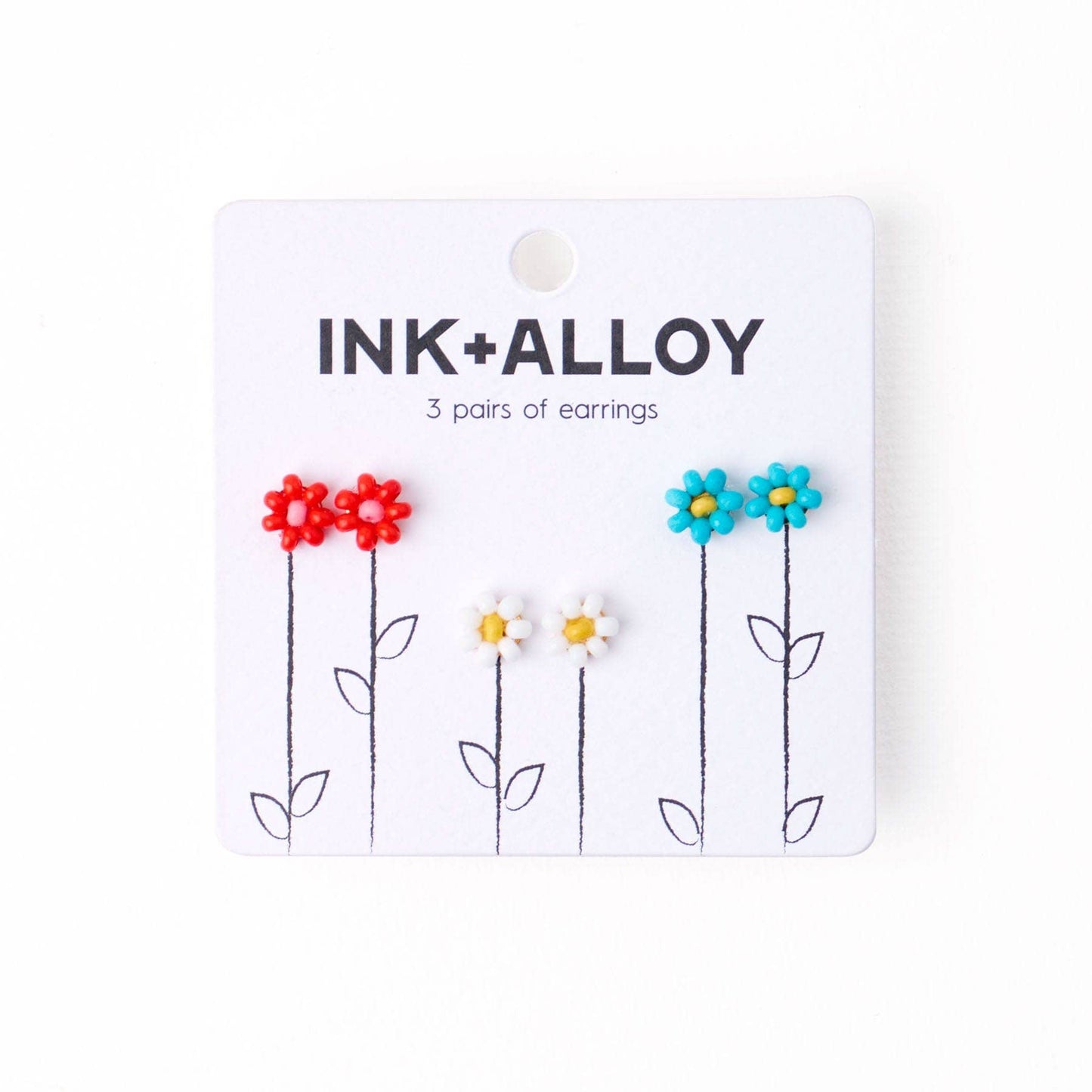 INK + ALLOY - Tina Flower Earrings Trio Set Aqua, Tomato + White