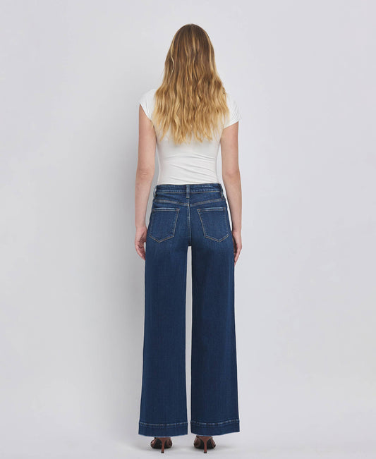 Flying Monkey - High Rise Patch Pocket Wide Leg Jeans