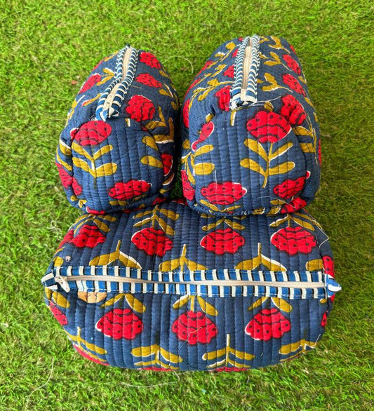 bhavnas boutique - Assorted Cosmetic Bag Floral Print Indian Cotton Travel Bags