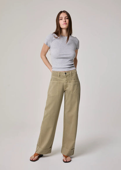 Edyson Vincent High Rise Raw Hem Jean: Moss