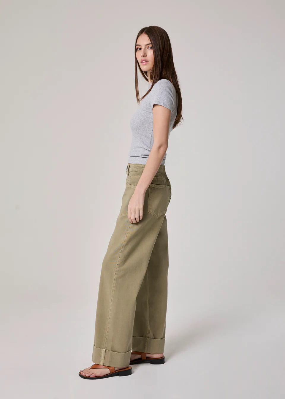 Edyson Vincent High Rise Raw Hem Jean: Moss