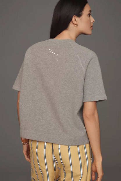 Clare V. Short Sleeve Sweatshirt - Oui Grey/Yellow