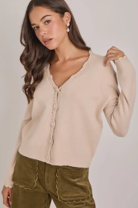 BON Lace Trimmed Button Front Cardigan
