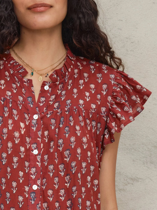 ARI Print Frill Dress: Berry