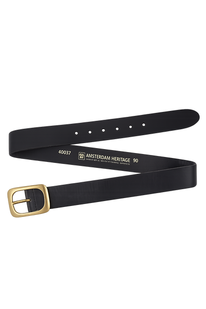 Amsterdam Heritage - Jodi Leather Belt: Black with Gold Buckle