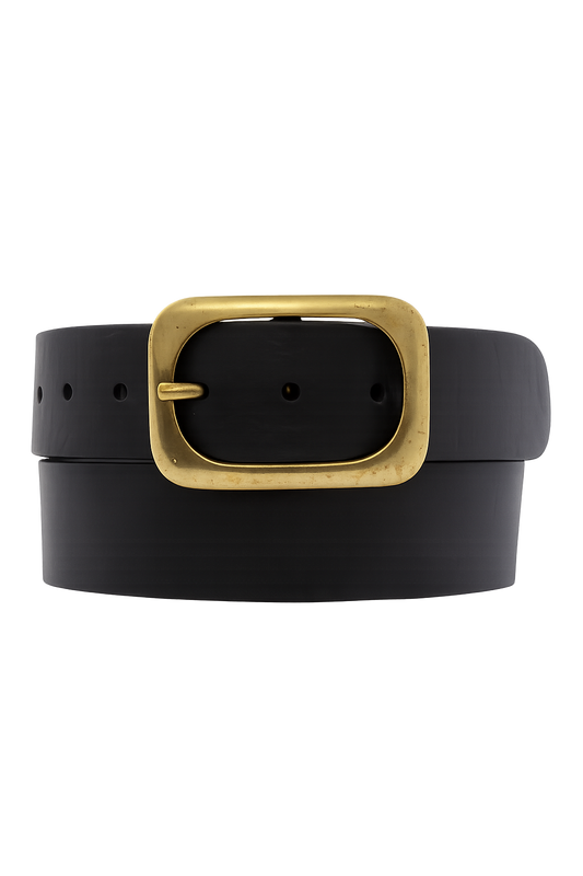 Amsterdam Heritage - Jodi Leather Belt: Black with Gold Buckle