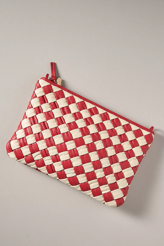 Clare V Flat Clutch w/tabs Rossa & Cream Puffy Woven Nappa