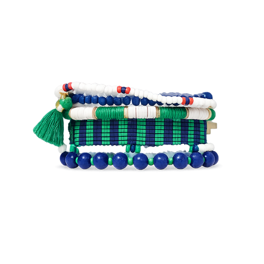 INK + ALLOY - Mixed Bracelet Stack of 6 Navy & Kelly Green