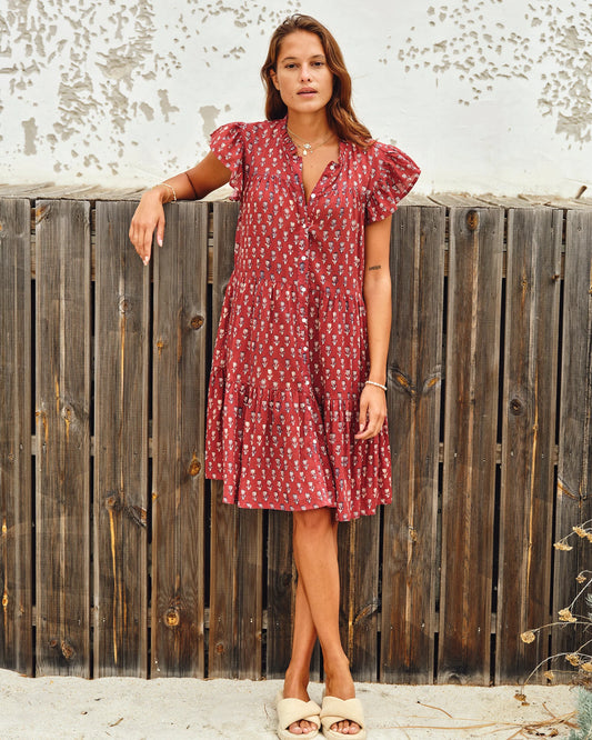 ARI Print Frill Dress: Berry