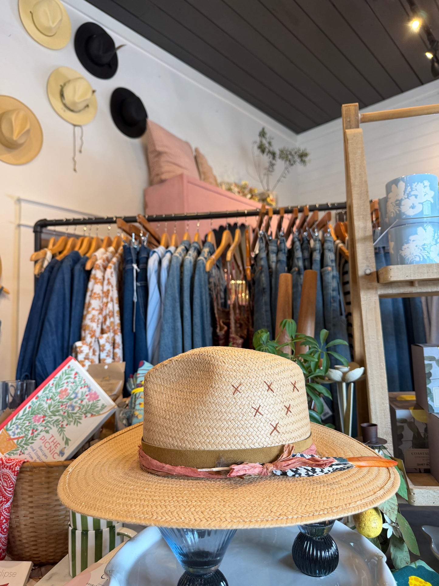 Lovely Bird Hand-Embellished Straw Fedora Natural