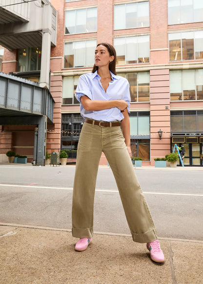 Edyson Vincent High Rise Raw Hem Jean: Moss
