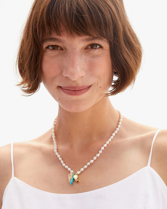 Clare v - Freshwater Pearl Charm Necklace: Mult Color