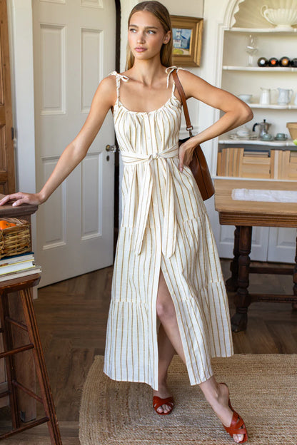 India Button Front Sundress - Golden Stripe