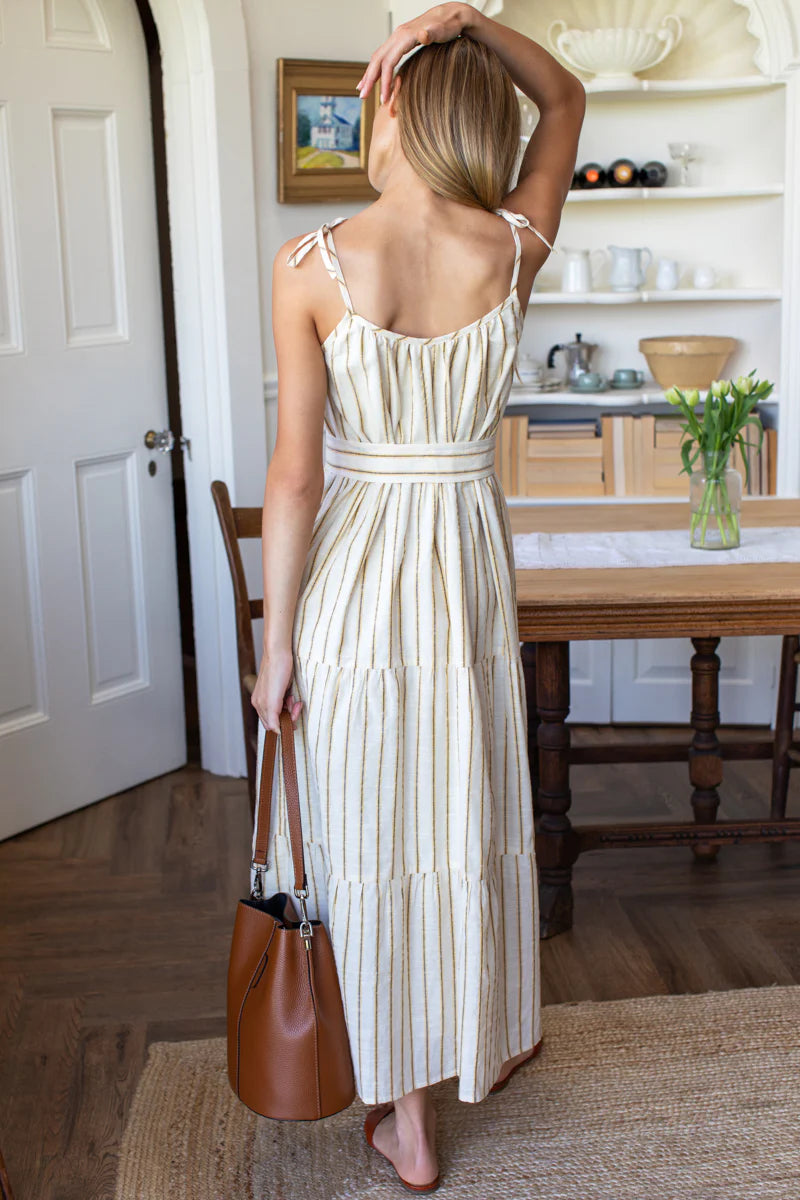 India Button Front Sundress - Golden Stripe