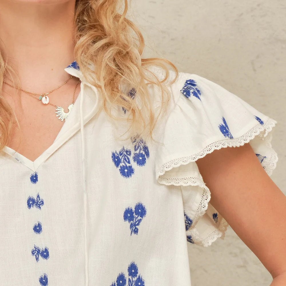 M.A.B.E. Iris Woven Frill Top