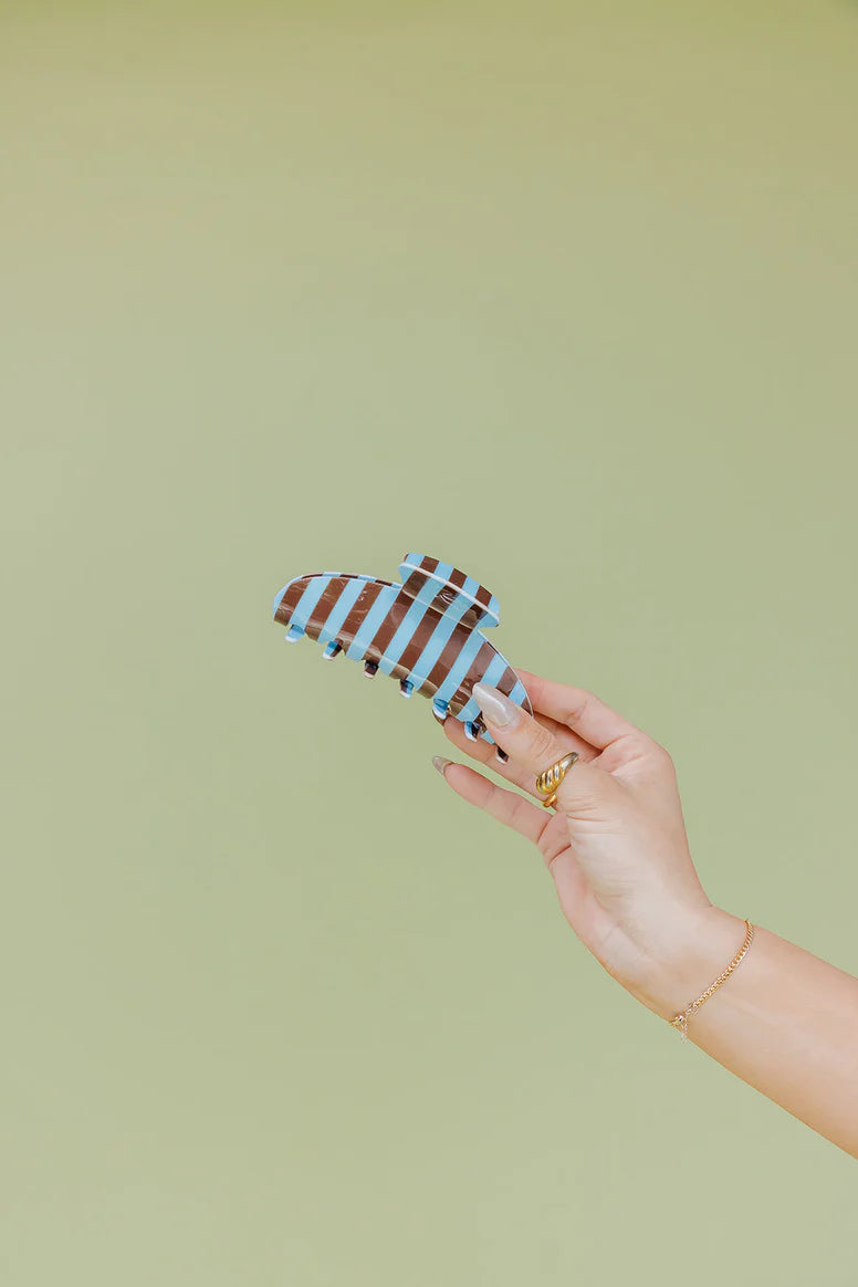 KAXI - Brown & Blue Striped Oversized Claw Clip
