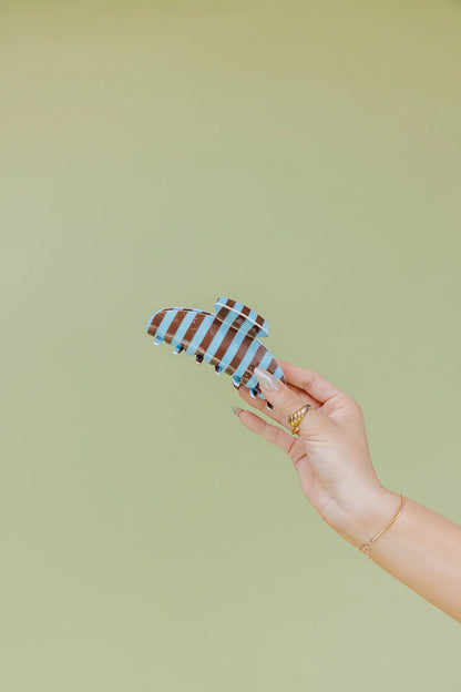 KAXI - Brown & Blue Striped Oversized Claw Clip