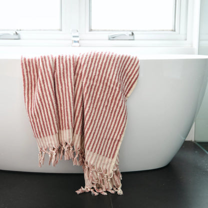 Kikoya - Stripe Turkish Cotton Bath Towel: Rose