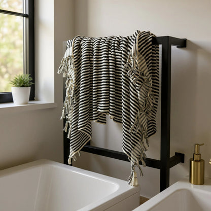 Kikoya - Stripe Turkish Cotton Bath Towel: Black
