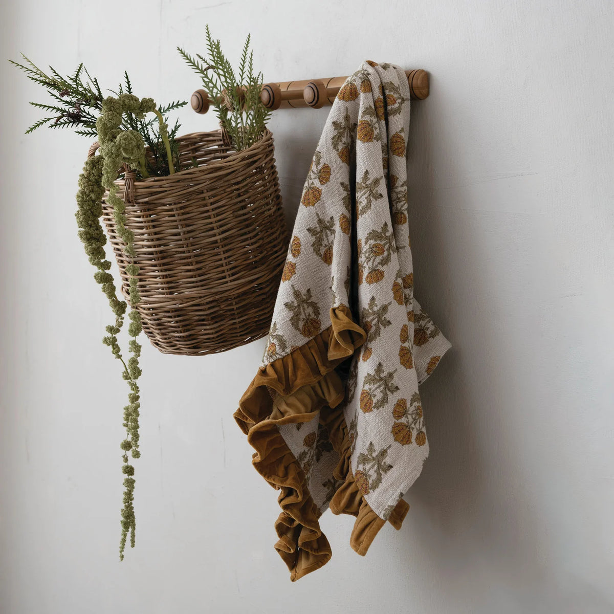Cotton Slub Floral Throw with Velvet Ruffle