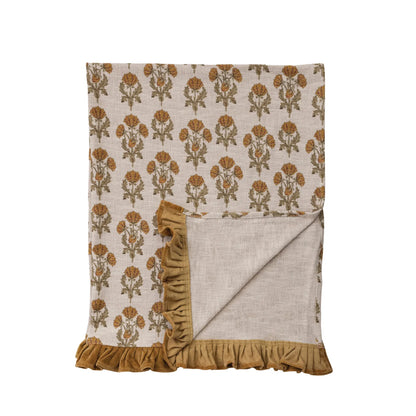 Cotton Slub Floral Throw with Velvet Ruffle
