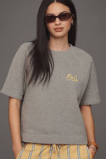 Clare V. Short Sleeve Sweatshirt - Oui Grey/Yellow
