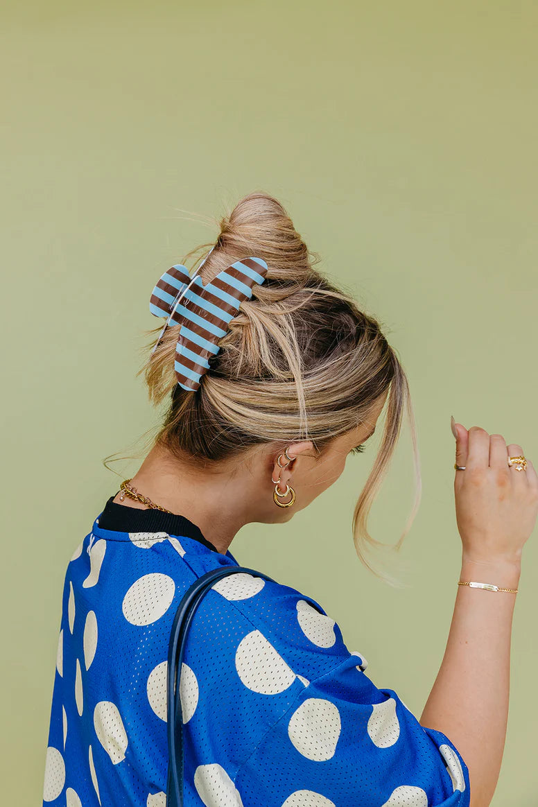 KAXI - Brown & Blue Striped Oversized Claw Clip