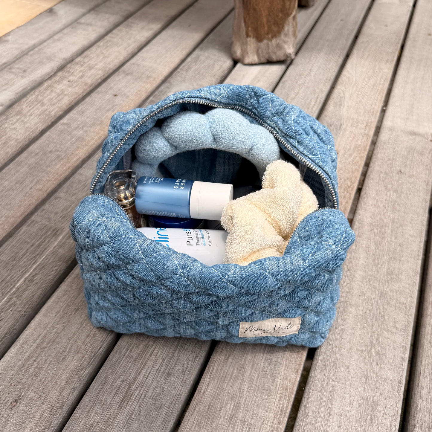 Moon Nude - Large Denim Makeup Bag