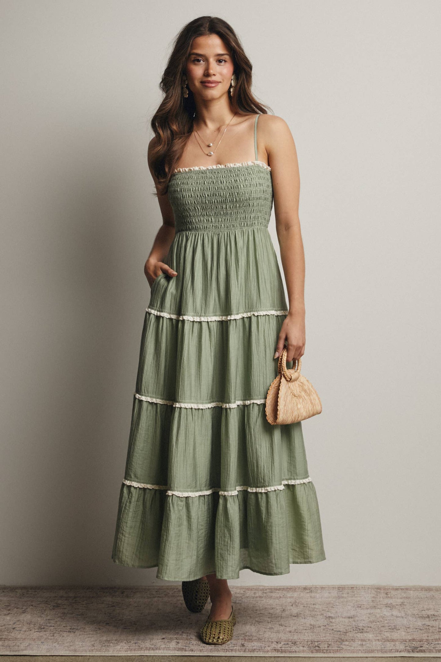 Forte - Smocked Tiered Maxi Dress, Periwinkle, Contemporary