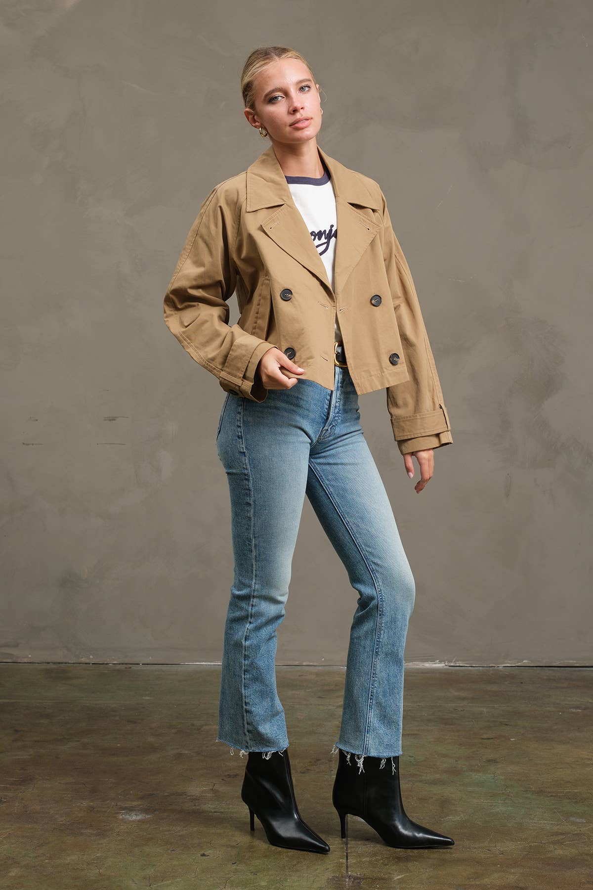 RAISONNEL - Short Double-Breasted Trench Jacket