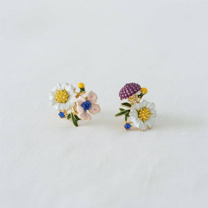 Ellemadera - Gold Plated Drip Glaze Floral Stud Earrings