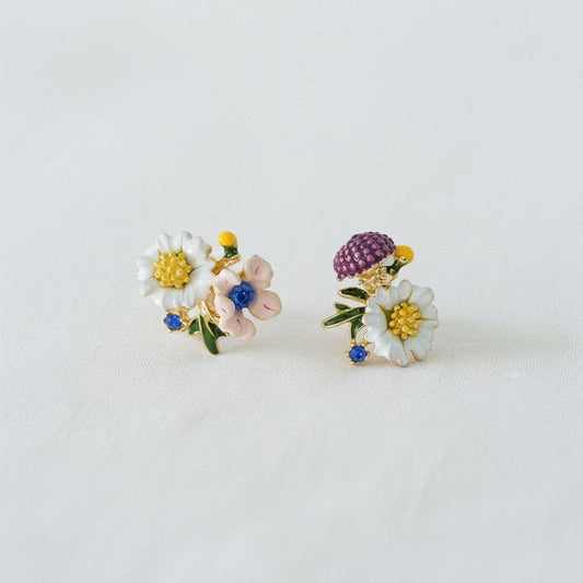 Ellemadera - Gold Plated Drip Glaze Floral Stud Earrings