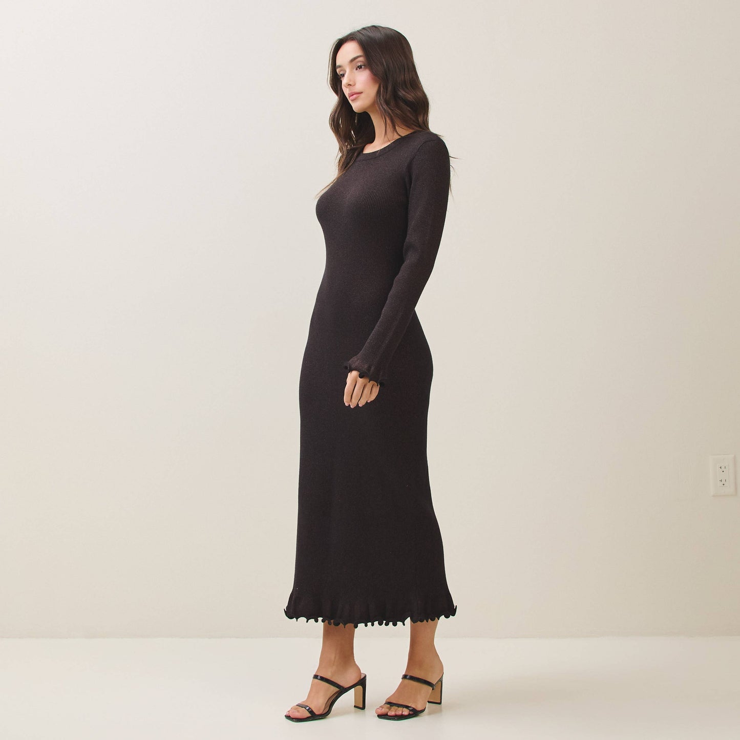 Able -Metallic lettuce edge knit dress