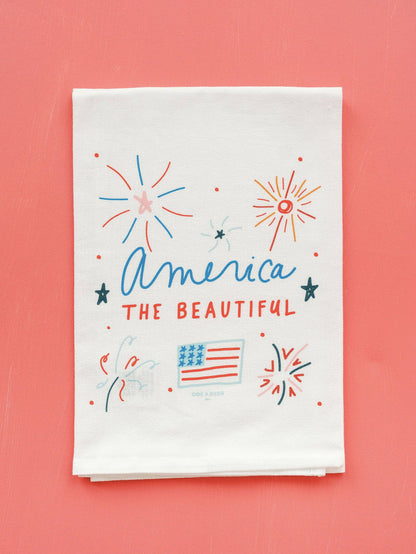 Doe A Deer - America The Beautiful Kitchen Tea Towel | 4th of July