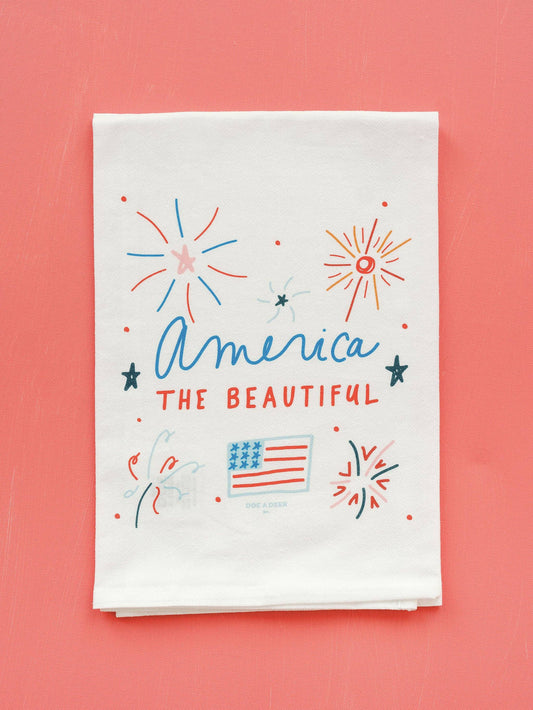 Doe A Deer - America The Beautiful Kitchen Tea Towel | 4th of July