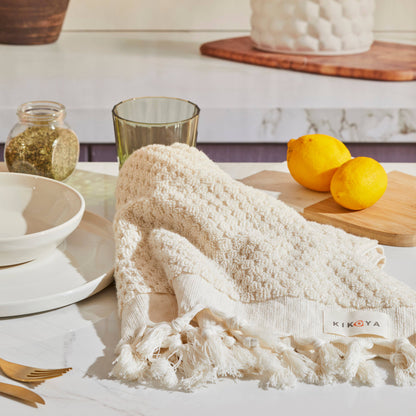 Kikoya - Pompom Turkish Cotton Hand Towel: Natural
