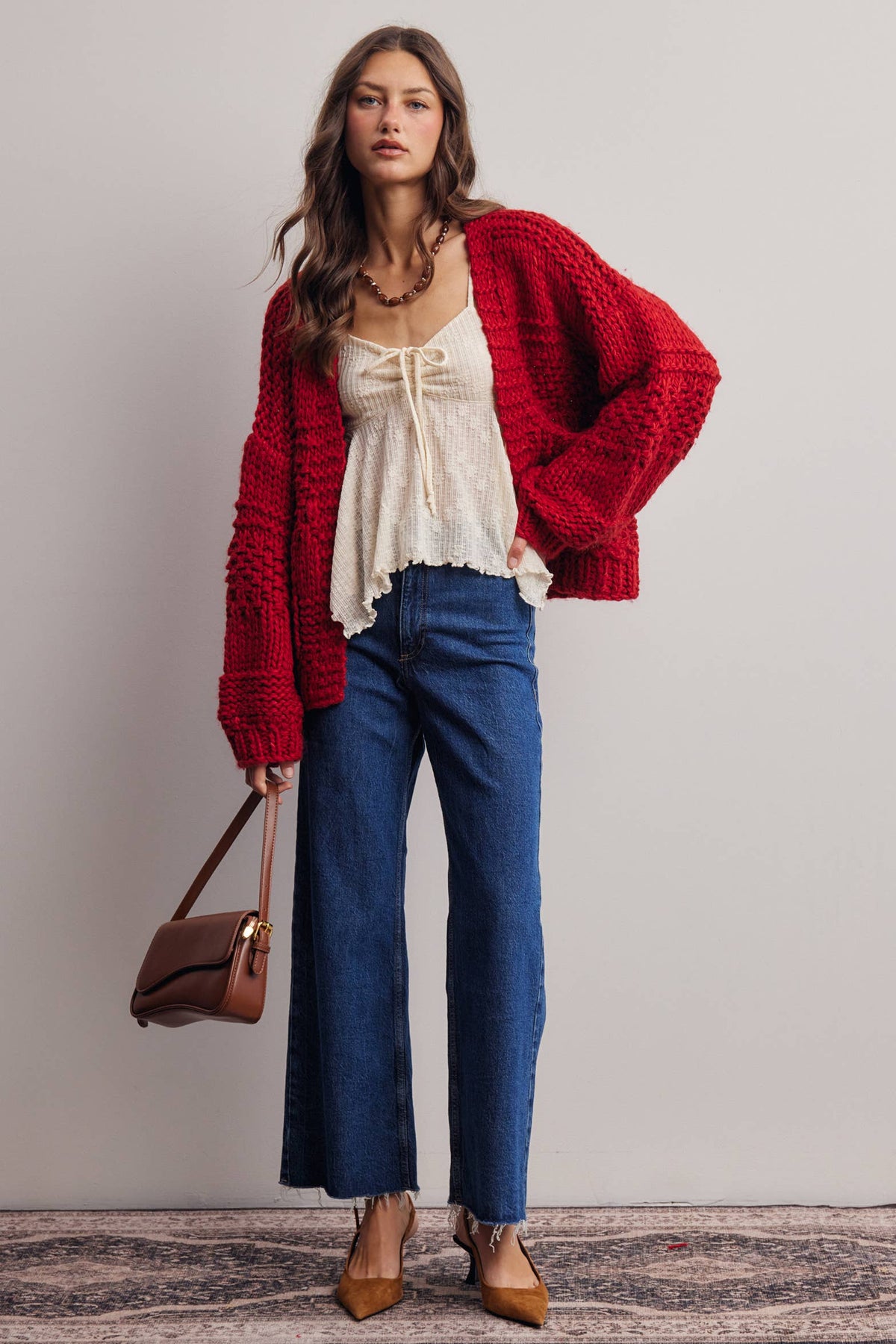 Forte - Handmade Chunky Knit Cardigan:Green Olive