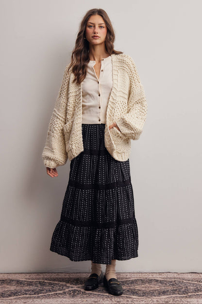 Forte - Handmade Chunky Knit Cardigan:Green Olive