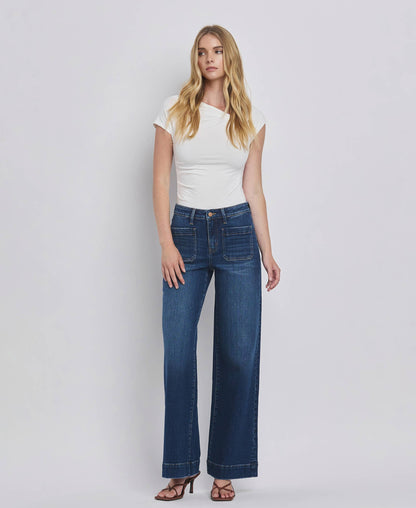 Flying Monkey - High Rise Patch Pocket Wide Leg Jeans