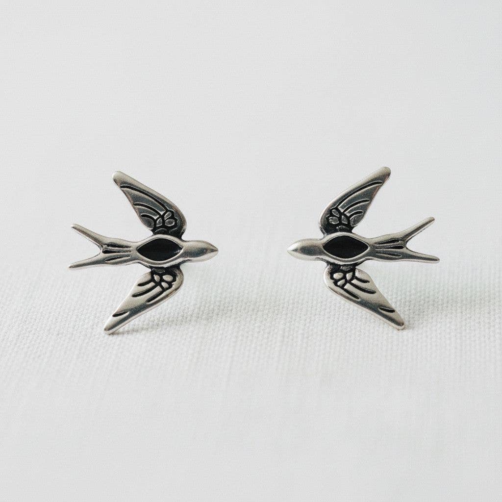 Ellemadera - Artistic Black Zirconia Bird Stud Earrings