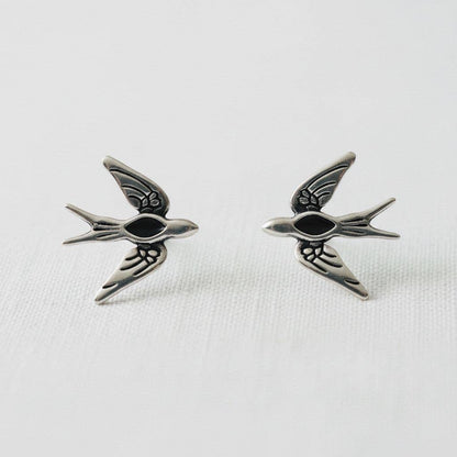 Ellemadera - Artistic Black Zirconia Bird Stud Earrings