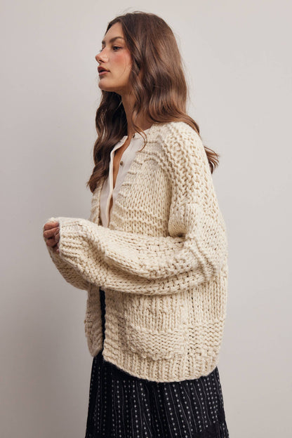 Forte - Handmade Chunky Knit Cardigan:Green Olive