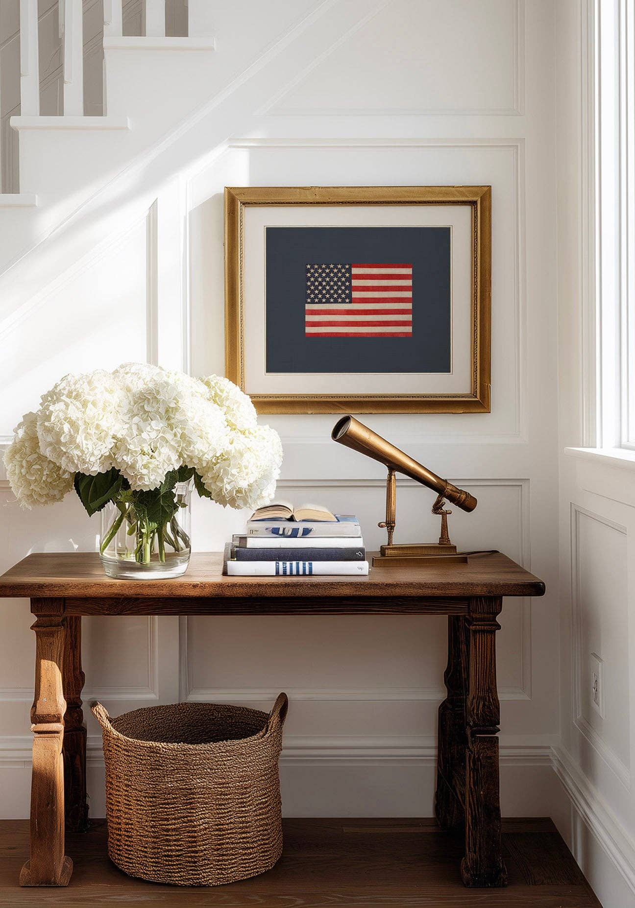 Paper House Print Shop - Navy Background American Flag Art Print: 16x20